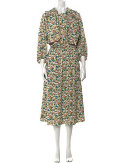 Pre-owned Tibi Floral Print Long Dress In Neutral