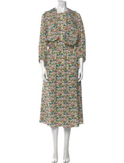 Pre-owned Tibi Floral Print Long Dress In Neutral