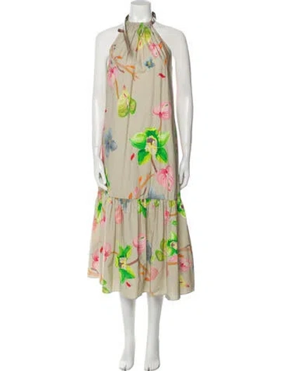 Pre-owned Tibi Floral Print Long Dress In Neutral