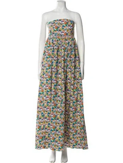 Pre-owned Tibi Floral Print Long Dress In White