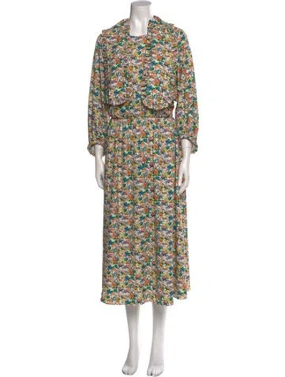 Pre-owned Tibi Floral Print Long Dress In White