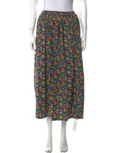 Pre-owned Tibi Floral Print Long Skirt In Blue