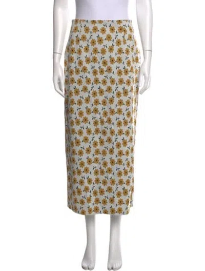 Pre-owned Tibi Floral Print Long Skirt In White