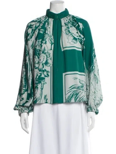 Pre-owned Tibi Floral Print Long Sleeve Blouse In Green
