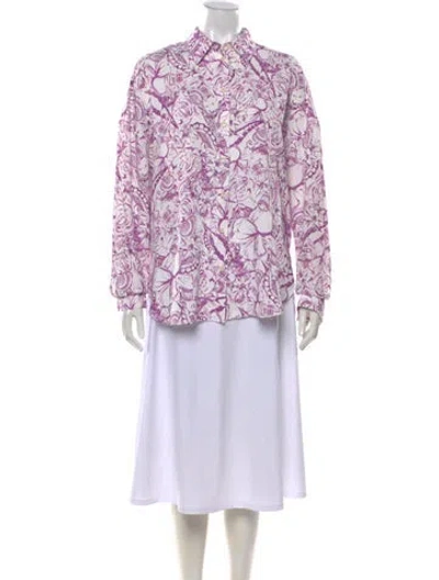 Pre-owned Tibi Floral Print Long Sleeve Blouse In Purple/white