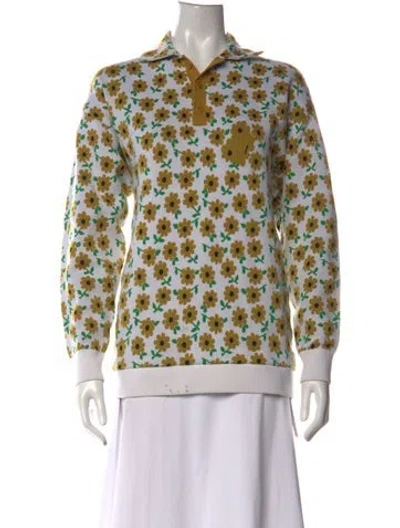 Pre-owned Tibi Floral Print Long Sleeve Polo In Neutrals