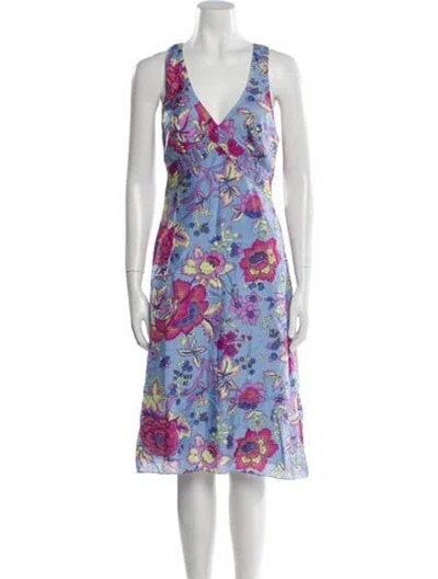 Pre-owned Tibi Floral Print Midi Length Dress In Blue