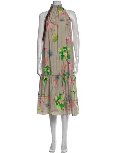 Pre-owned Tibi Floral Print Midi Length Dress In Neutral