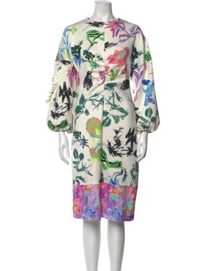 Pre-owned Tibi Floral Print Midi Length Dress In White