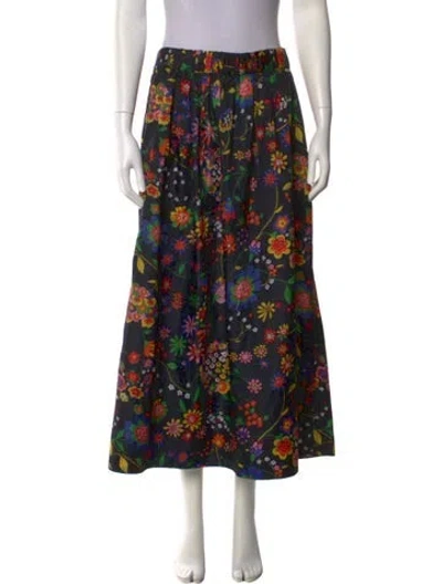 Pre-owned Tibi Floral Print Midi Length Skirt In Black