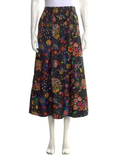 Pre-owned Tibi Floral Print Midi Length Skirt In Black