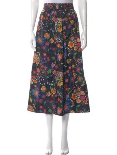 Pre-owned Tibi Floral Print Midi Length Skirt In Blue