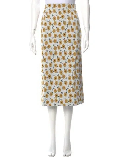 Pre-owned Tibi Floral Print Midi Length Skirt In White