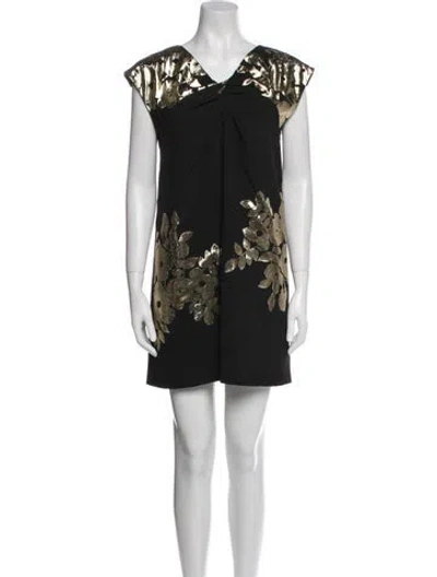Pre-owned Tibi Floral Print Mini Dress In Black