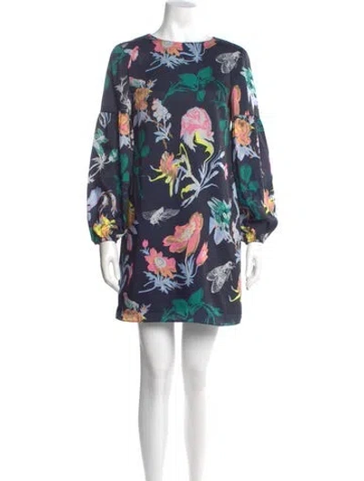 Pre-owned Tibi Floral Print Mini Dress In Blue