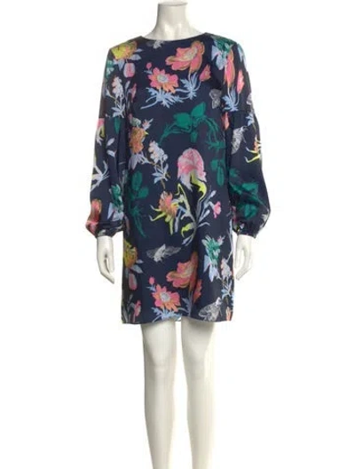 Pre-owned Tibi Floral Print Mini Dress In Blue