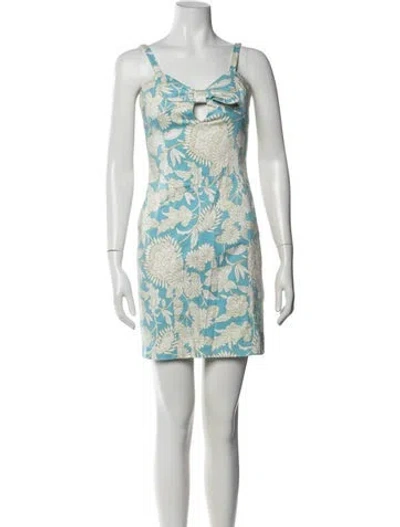 Pre-owned Tibi Floral Print Mini Dress In Blue