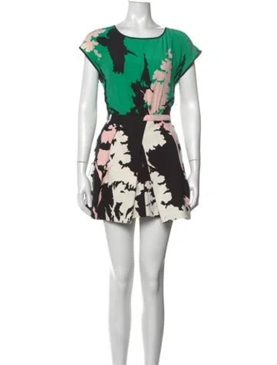 Pre-owned Tibi Floral Print Mini Dress In Green