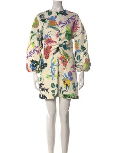Pre-owned Tibi Floral Print Mini Dress In Neutral