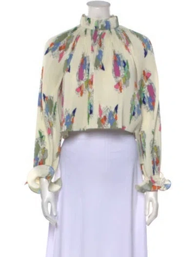 Pre-owned Tibi Floral Print Mock Neck Crop Top In Neutral