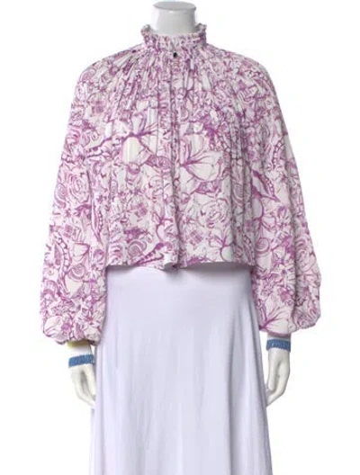 Pre-owned Tibi Floral Print Mock Neck Crop Top In Purple