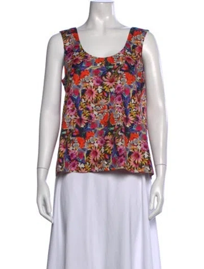 Pre-owned Tibi Floral Print Scoop Neck Top In Black