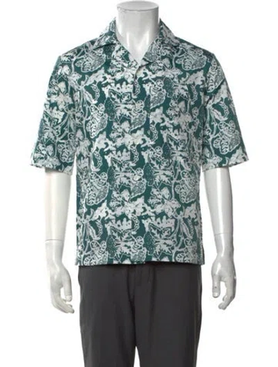Pre-owned Tibi Floral Print Short Sleeve Shirt W/ Tags In Blue/green
