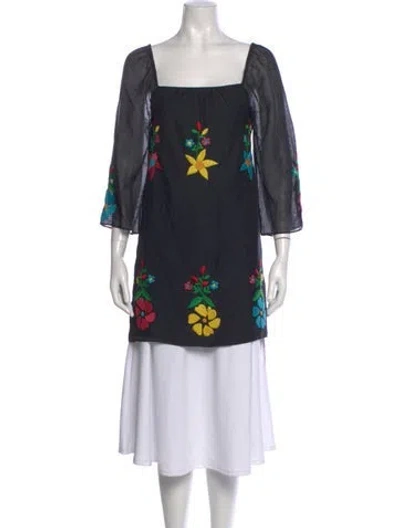 Pre-owned Tibi Floral Print Square Neckline Blouse In Black
