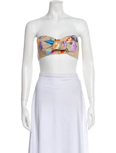 Pre-owned Tibi Floral Print Strapless Crop Top In Green