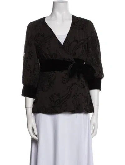 Pre-owned Tibi Floral Print V-neck Blouse In Blue