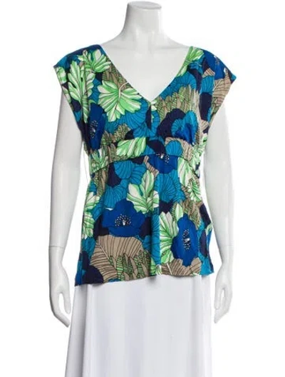 Pre-owned Tibi Floral Print V-neck Blouse In Multi