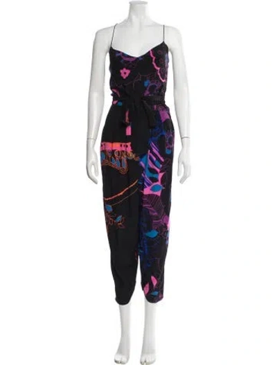 Pre-owned Tibi Floral Print V-neck Jumpsuit In Black