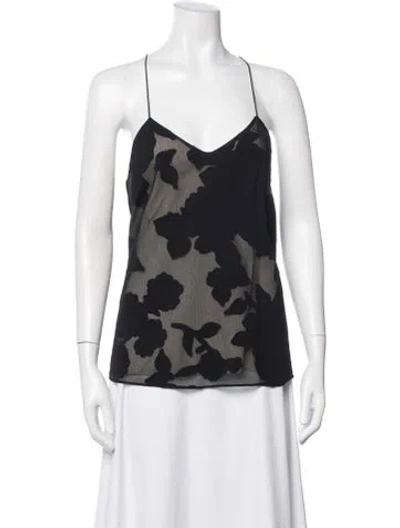Pre-owned Tibi Floral Print V-neck Top In Black