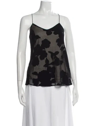 Pre-owned Tibi Floral Print V-neck Top In Black