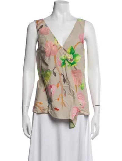 Pre-owned Tibi Floral Print V-neck Top In Neutrals