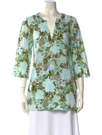 Pre-owned Tibi Floral Print V-neck Tunic In Blue