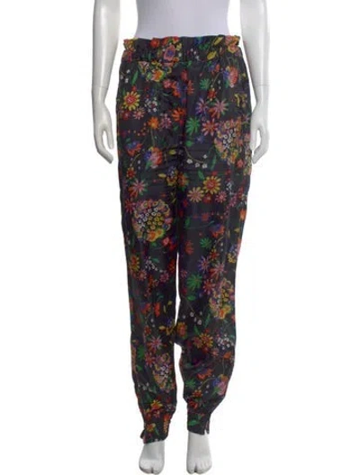 Pre-owned Tibi Floral Print Wide Leg Pants In Black