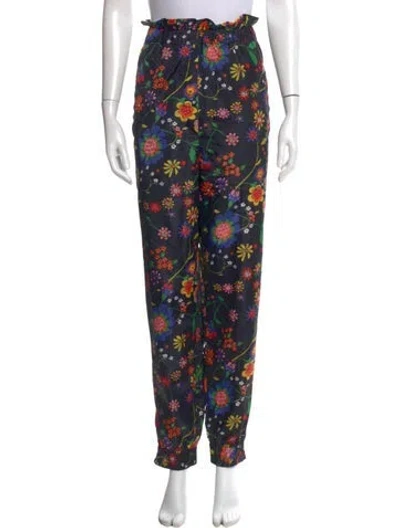 Pre-owned Tibi Floral Print Wide Leg Pants In Black