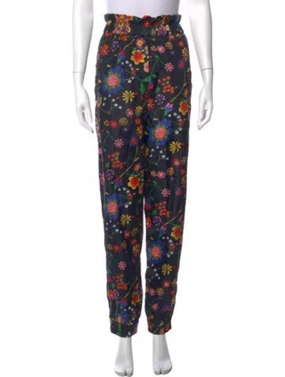 Pre-owned Tibi Floral Print Wide Leg Pants In Black