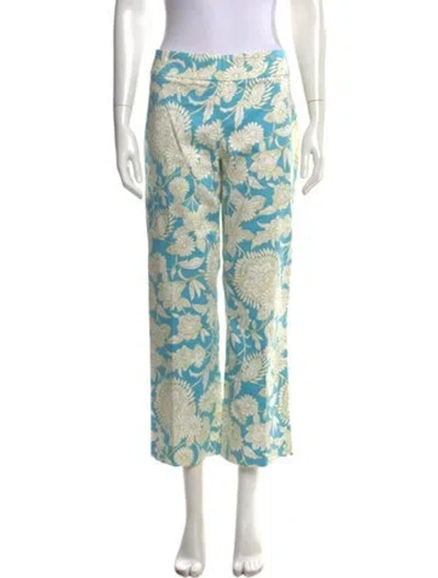 Pre-owned Tibi Floral Print Wide Leg Pants In Blue