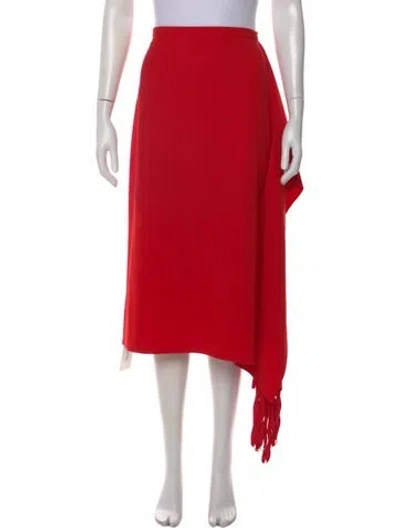 Pre-owned Tibi Fringe Trim Accent Midi Length Skirt In Red
