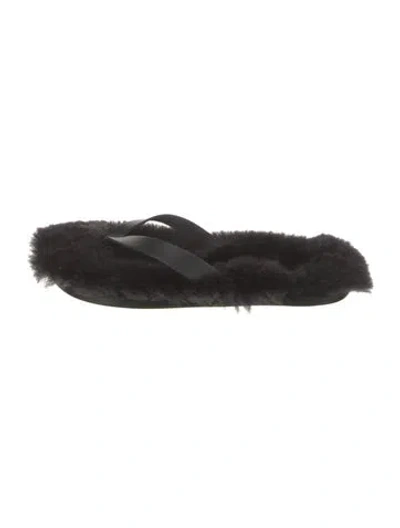 Pre-owned Tibi Fur Leather Trim Embellishment Slides W/ Tags In Black