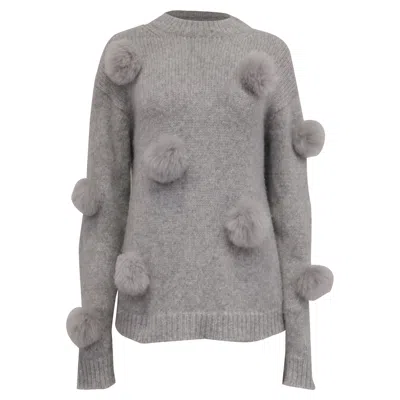 Pre-owned Tibi Fur Pom-pom Embellished Knitted Sweater In Grey Alpaca Wool