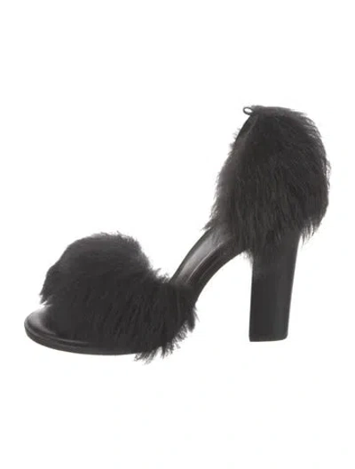 Pre-owned Tibi Fur Sandals In Black