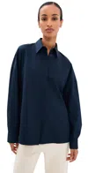 Tibi Gabe Oversized Button Down Shirt Navy In Blue