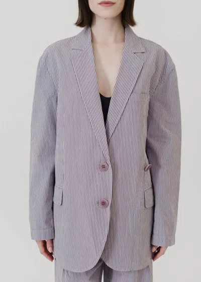Tibi Garment Dyed Seersucker Liam Blazer In Mauve In Brown