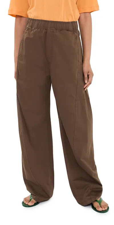 Tibi Garment Dyed Silky Cotton Winslow Pull On Pants Brown