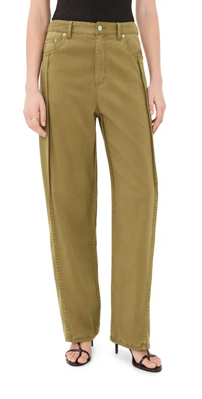 Tibi Garment Dyed Stretch Twill Tuck Pants Dark Tan In Green