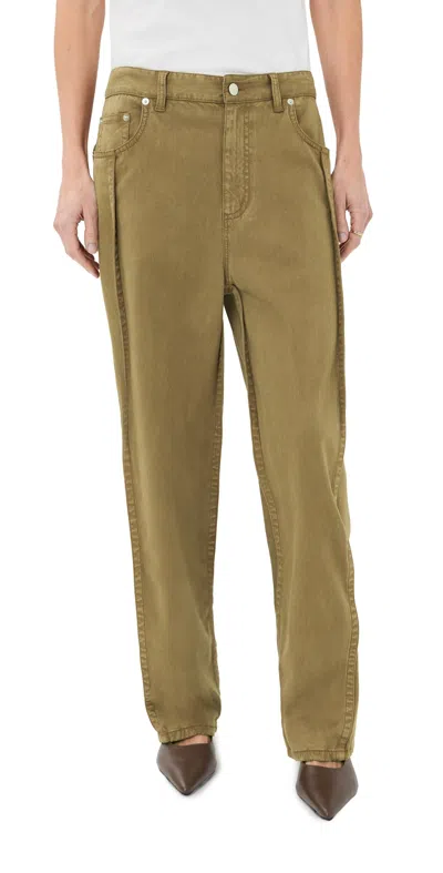 Tibi Garment Dyed Stretch Twill Tuck Petite Pants Dark Tan In Green