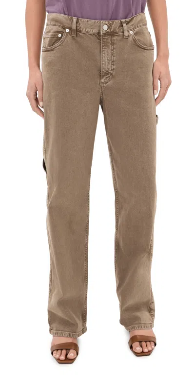 Tibi Garment Wash Stretch Twill Slouchy Carpenter Jeans Brown